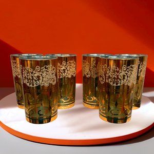 6 Wine Gold Design Blue Glasses